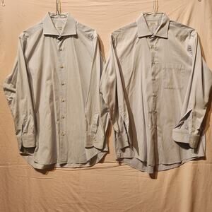 BARNEYS NEW YORK Mens Long Sleeve Cotton Shirt Large Light Blue Mini Stripe X 2